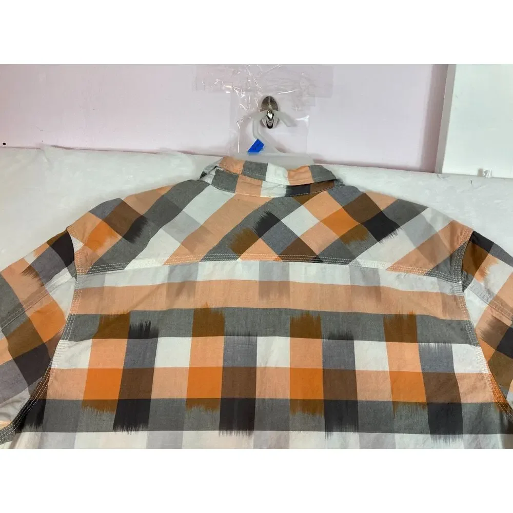 RuffHewn‎ RH Mens Shirt XXL Orange Plaid Button Short Sleeves Pockets